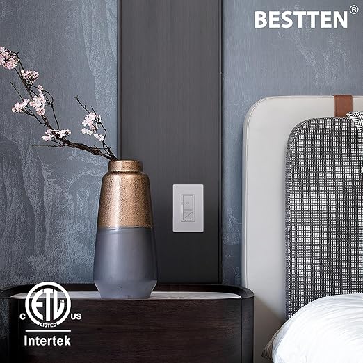BESTTEN 5 Pack Super Slim Digital Dimmer Light Switch with Screwless Wallplate, Single Pole or 3 Way Dimmer with Air Gap Power Cut Off Switch, 3 Button Control, ETL Listed, White