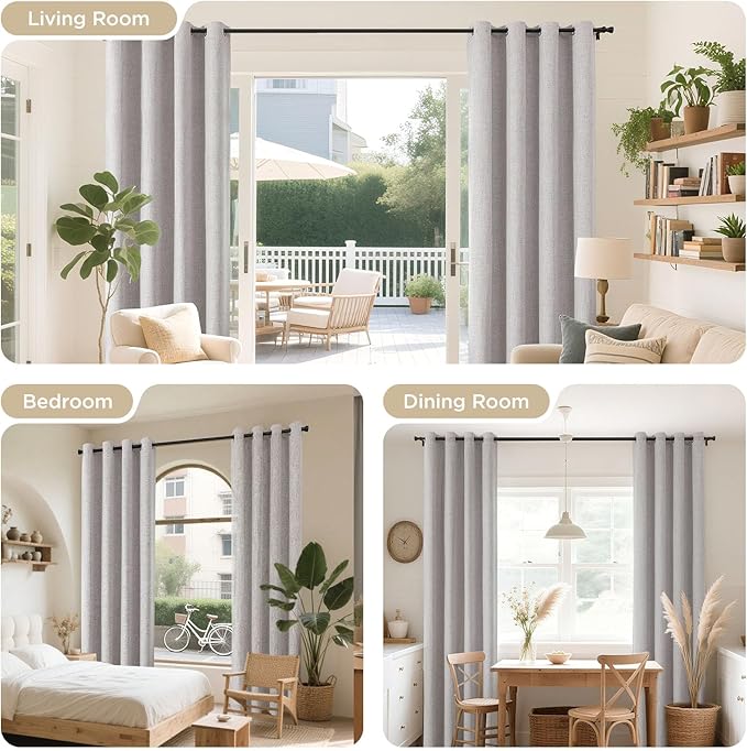Joydeco Blackout Curtains 63 Inches Long 2 Panels Burg, Room Darkening Curtains for Bedroom, 100% Black Out Textured Thermal Drapes Privacy Protection 2 Panels Set(W52 x L63 Inch, Greyish White)