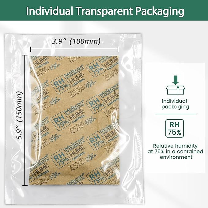 Wisesorb 75% Two-Way Humidity Control Packs, 60 Gram 15 Pack for Storing 1 lb, Size 60 Moisture Control Packets Individually Wrapped, Humidifier Packs for Storage Containers Hydration Packets
