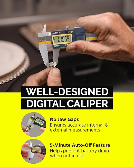 iGAGING Absolute Origin 0-12" Digital Caliper, IP54 Stainless Steel, SPC/USB Output Port, Inch & Metric Modes, Case, Manual, Battery