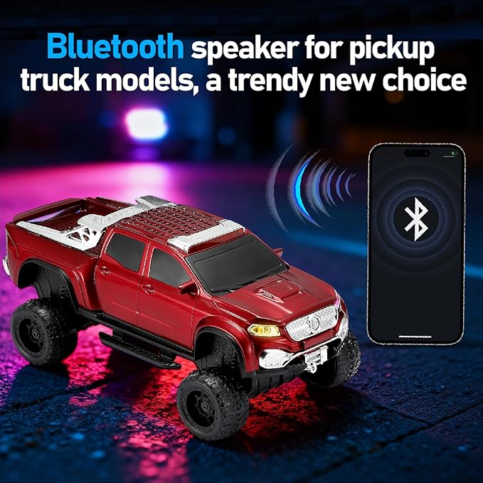 WSTER WS-X65 Pickup Truck Replica Bluetooth Speaker – HD Sound, FM Radio, TWS Stereo, LED Party Lights, USB/TF Playback, Built-in Mic – Cool Portable Car Design Speaker for Outdoors & Home (Red)