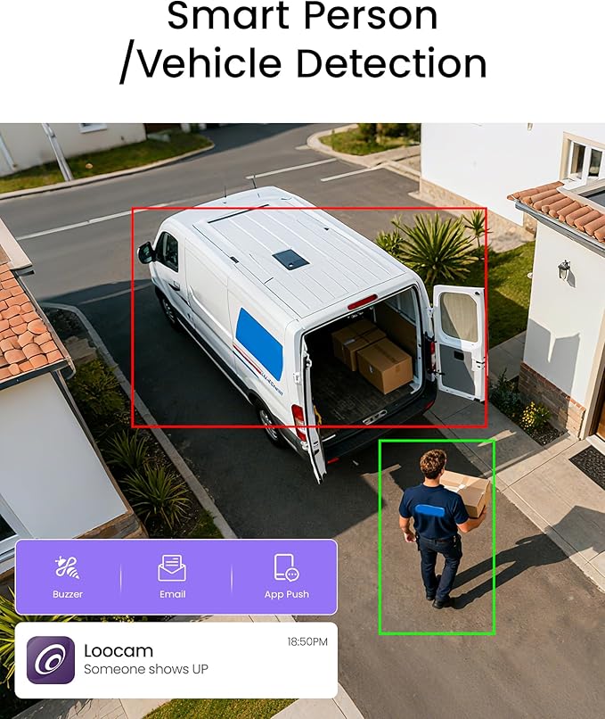 Loocam PoE Security Camera System 8MP 8CH NVR H.265+ 2TB HDD, 4pcs 4K Wired PoE Camera System AI Human Vehicle Detection, Outdoor Indoor Home Security Camera System 24/7 Recording, Remote Access