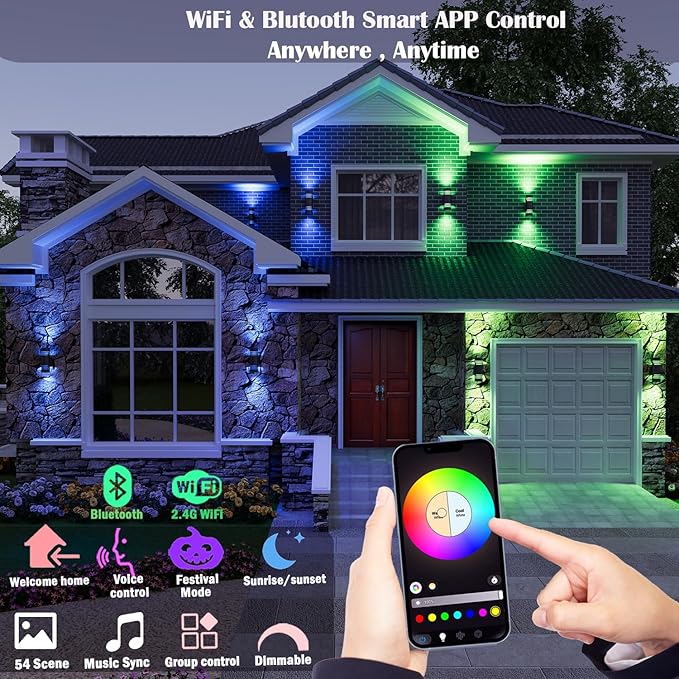 Smart WiFi Outdoor Wall Lights Exterior 2 Pack, Up and Down Porch Lights Ambience Color Changing, Bronze Cylinder RGBCW LED Outdoor Wall Lamp for House Garage Porch, Outside Exterior Lights ETL Listed