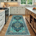 Area Rugs 3'x6' Washable Non-Slip, Floral Vintage Distress Print Pattern Medallion Carpet for Living Room Bedroom Dining Room, Teal Green Lake Blue Turquoise
