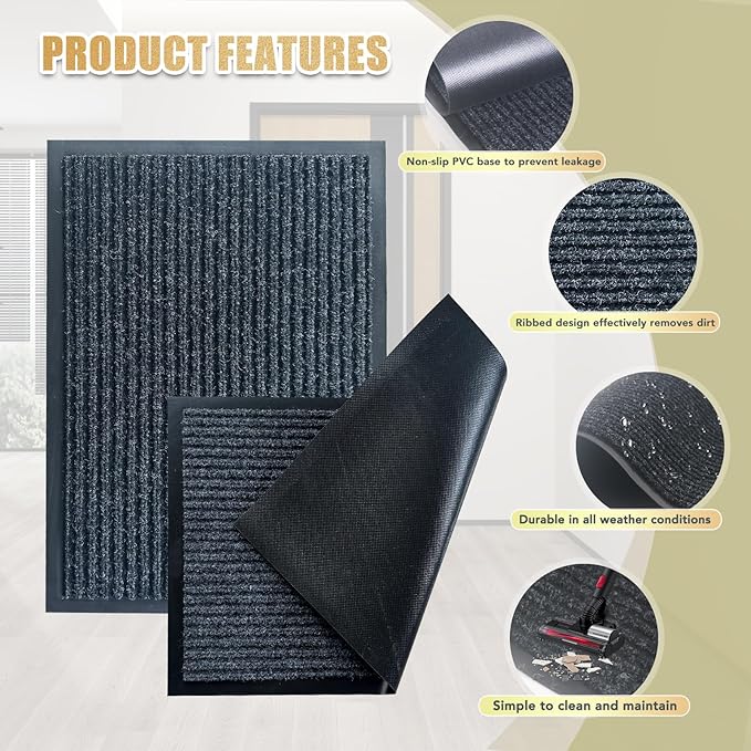 Front Door Mat,3'x4'Indoor Outdoor Door Mat,Heavy Duty Durable Welcome,Commercial Floor Mats Inside Outside Entrance, Waterproof All-Season, All-Weather Non Slip Backing Doormat for Entryway,Black