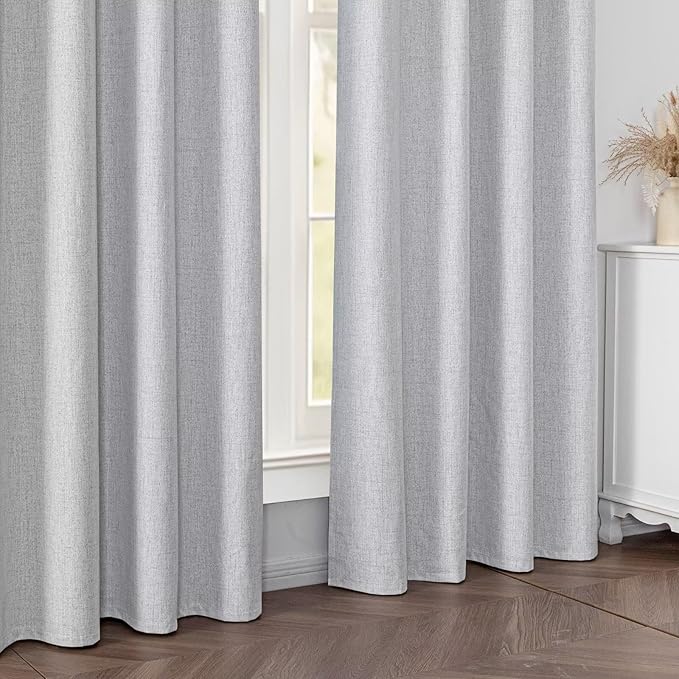 100% Blackout Curtains for Living Room, 90 Inch Curtains 2 Panel Set Light Blocking, Back Tab & Rod Pocket Thermal Insulated Drapes Bedroom Windows Home Decor(52W × 90L inch, Off-White)