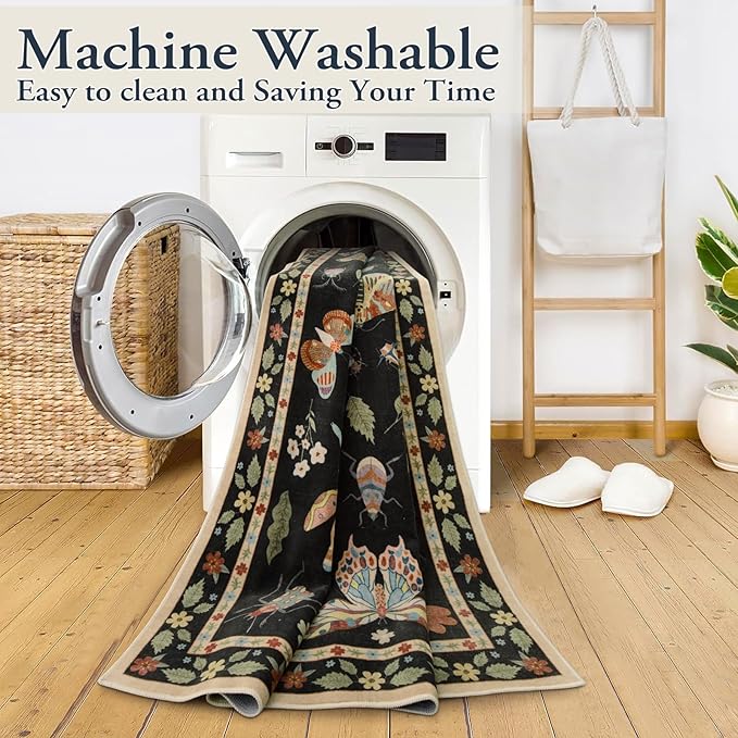 Lahome Insect Washable Rugs for Living Room, Soft Area Rug 6x9 Rug for Bedroom Ultra-Thin Non Slip Dining Room Rug, Stain Resistant Black Rug Large Carpet for Office Nursery(6'x9',Black)