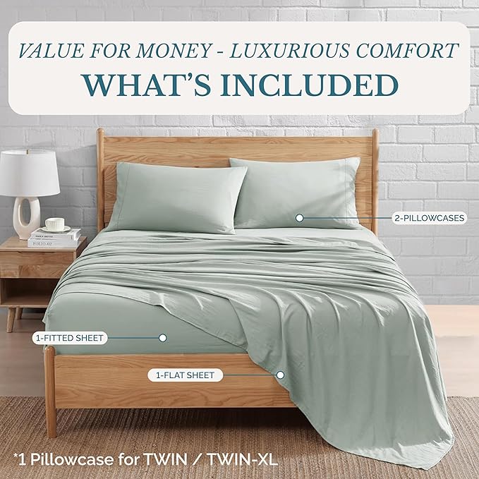 Casa Platino Bed Linen Set, Twin XL, Mineral - Includes Pre-Washed Ultra Soft Microfiber Sheet Set with Deep Pockets