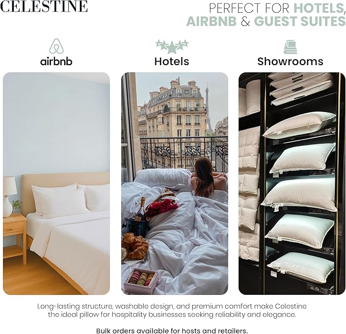 Celestine Queen Size Pillows Set of 4 – Soft Down Alternative Microfiber Filling, Plush White 20x28 Bed Pillows for Side and Back Sleepers, Breathable, Supportive, Machine Washable Pillow Set