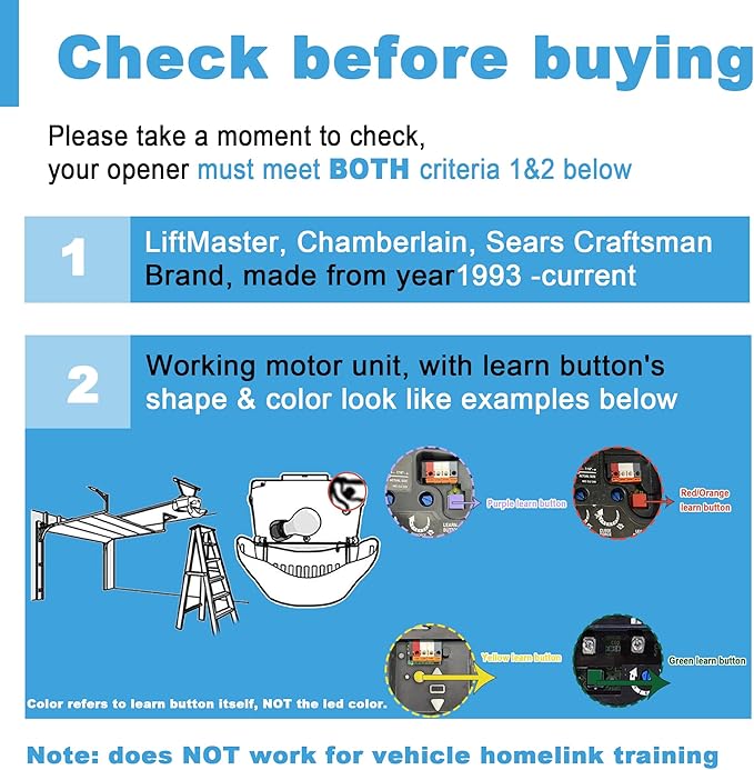 Garage Door Opener Keypad with 2 Garage Door Opener Remote for Liftmaster Chamberlain Craftsman Remote Keypad 877MAX 893LM 893Max 971LM 371LM, Purple Yellow Red Orange Learn Button