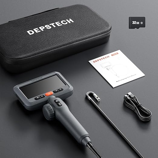 DEPSTECH 10FT Articulating Endoscope Camera with Light: Dual Lens Industrial Borescope with 4.5" Screen and Flexible Cable, Video Inspection Snake Scope Camera Tool for Wall, Auto, Pipe, Mechanics