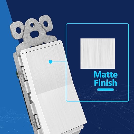 LIDER Brushed White Minimalist Design Decorator Switch with Screwless Wall Plate, Frameless Wall Light Switch, On/Off Rocker Switch, Single Pole, Residential Grade, 3 Wire, 15A 120-277VAC, 5 Pack