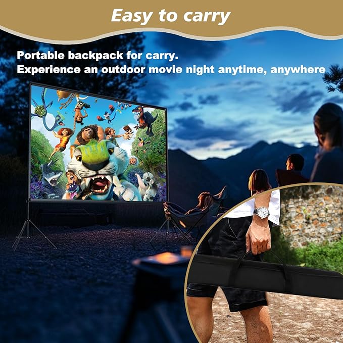 Portable Indoor Outdoor Projector Screen with Stand 120 inch Movie Screen 16:9 Format 4K HD Wrinkle-Free Foldable Design & Easy to Setup for Indoor Home Movie Theater Projector with Carry Bag