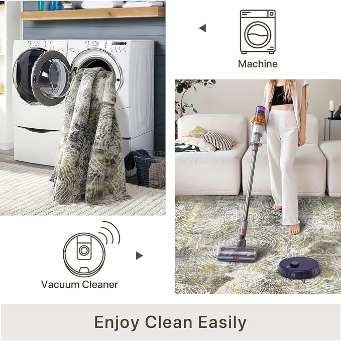 4x6 Rug, Small Area Rug for Living Room, Bedroom, Kitchen, Machine Washable Non-Slip Throw Rug, Modern Abstract Carpet for Entryway Nursery Coffee Table - Durable (Mustard)