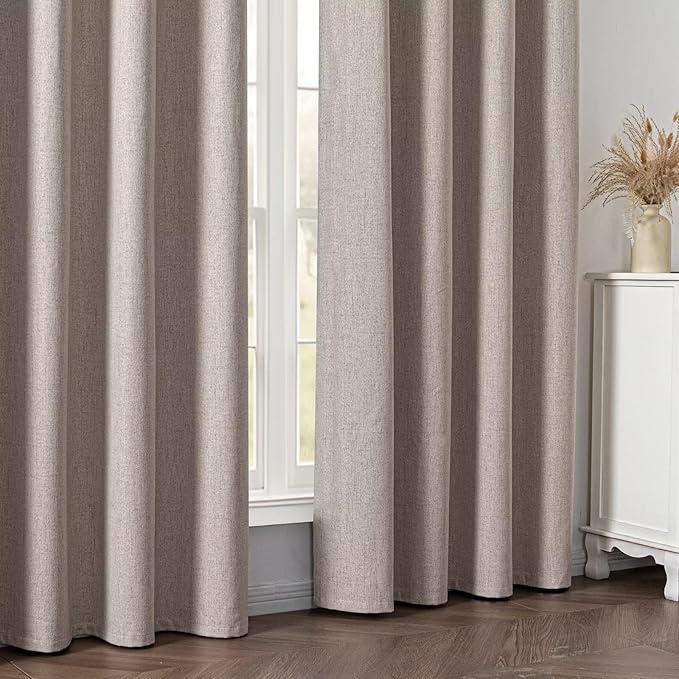 100% Blackout Curtains 84 Inch Length 2 Panels Set, Black Out Curtains for Living Room, Beige Thermal Insulated Grommet Drapes Bedroom Luxury Decor Privacy(70W × 84L inch, Beige)