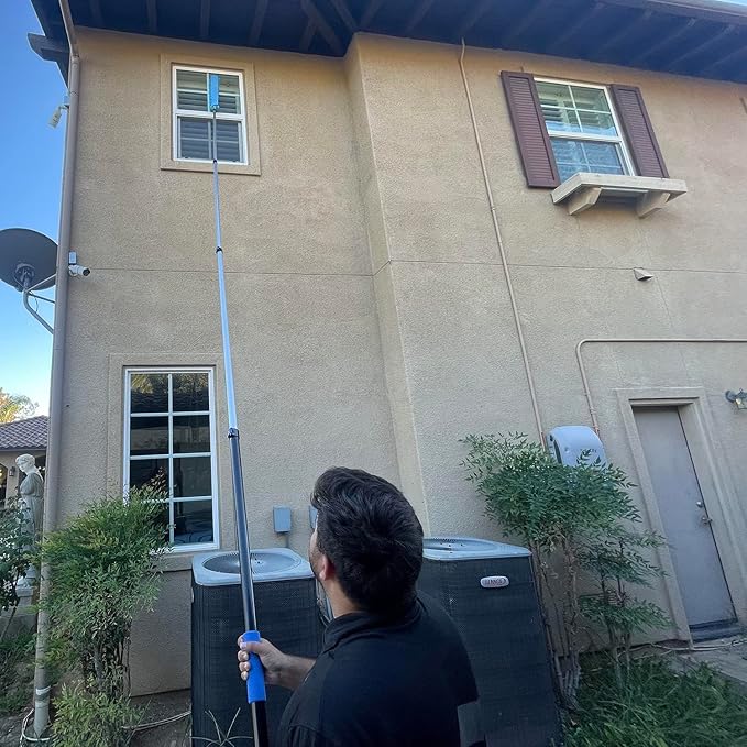 Hicavar 25 Foot High Ceiling Fan Duster with 6-18 Foot Extension Pole, Extendable Reusable Cobweb, Feather, Window Cleaning Squeegee Kit