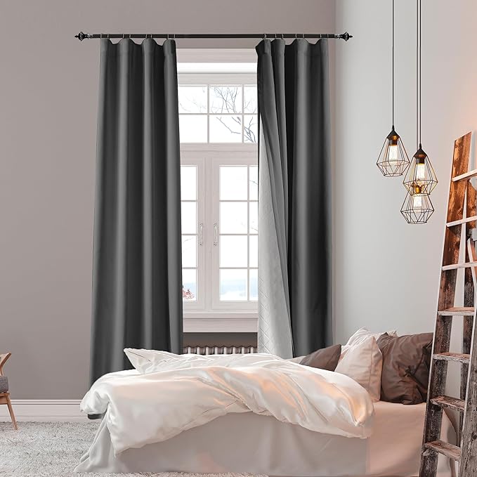 Soundproof 100% Blackout Curtains 80 inches, 3 Layers Thermal Insulated Back Tab Drapes for Door Window Nursery Divider Living Room, with Pin Hooks Grey 50x80 Inch 1 Panel
