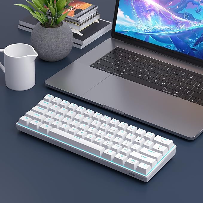 Camiysn 60% Mechanical Gaming Keyboard, White Gaming Keyboard with Red Switches, Detachable Type-C Cable Mini Keyboard with Blue LED Light for/PC/Laptop
