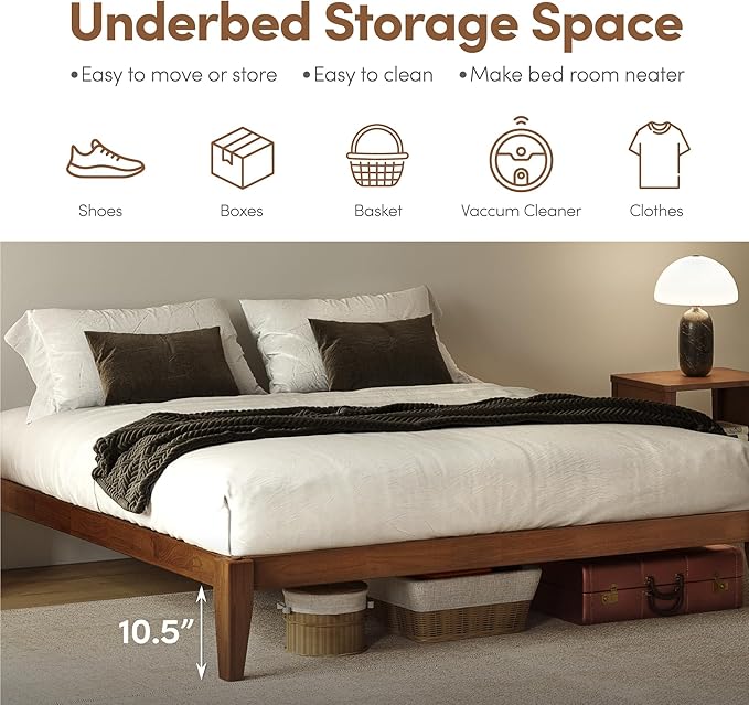 Thor Bed Frame Queen - Solid Wood Platform Bed - Japanese Joinery Bed Frame - Wood Slat Support - No Box Spring Needed - Easy Assembly - Minimalist & Modern Style (Walnut)