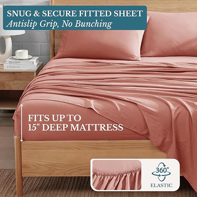 Casa Platino Bedding King Sheet Set – 4 Piece Set, Pre-Washed Ultra Soft Sheets, Deep Pocket Sheets, Cooling Bed Sheets, Brushed Microfiber, Cozy & Smooth Finish, 15" Fit for King Bed - Rose Dawn