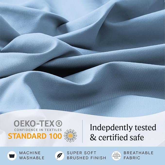 LuxClub 3 PC Twin XL Sheet Set, Deep Pockets Wrinkle Free Cooling Bed Sheets Hotel Bedding for Women, Men, Kids & Teens, Includes 1 Fitted Sheet, 1 Flat Sheet and 1 Pillowcase-Silky Soft Sky