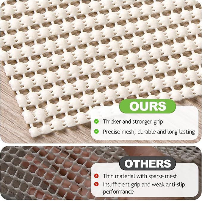 Songrey Non-Slip Rug Pad 2.5x8 FT, Extra Thick Carpet Pads for Hard Surfaces, Prevents Sliding and Secures Rugs, Provides Floor Protection with Comfort Cushioning