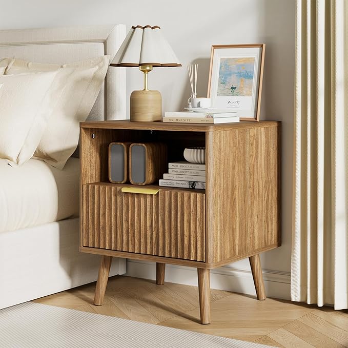 LYNSOM Fluted Dresser and Nightstand Sets 3 Piece, 7-Drawers Dresser and 1-Drawer Nightstands Set of 2, Wood Bedroom Furniture Set for Home, Bedroom, Hallway, Walnut