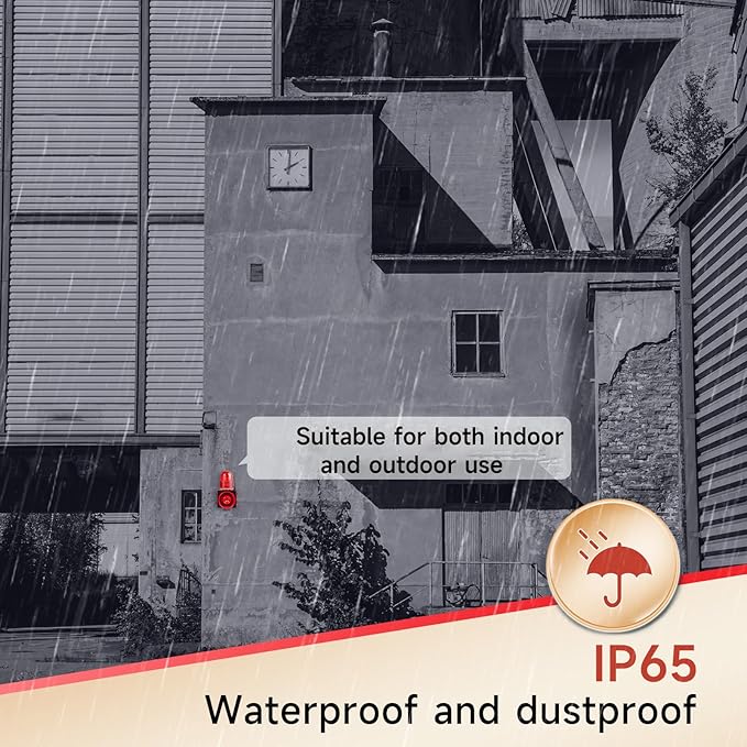 EOKHEOY Outdoor Security Siren Alarm 1.24 Mile Range Wireless 120dB Loud Waterproof Emergency Alarms with Strobe Light Adjustable Siren Sounds AC110-120V