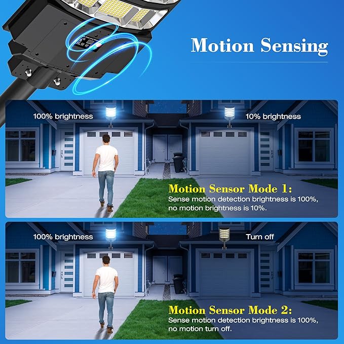 OKPRO Solar Street Lights Outdoor,10000W Solar Lights Outdoor Waterproof with Motion Sensor, IP66 Solar Flood Lights for Yard, Pathway, Parking Lot - 350° Wide Angle & Remote Control Included (2 PACK)