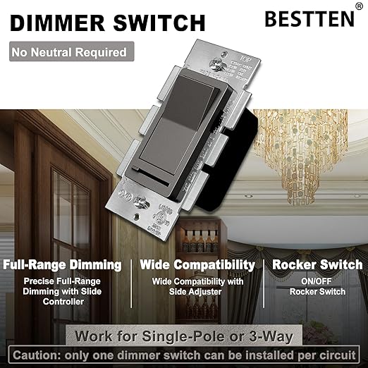 BESTTEN 5 Pack Matte Brown Dimmer Light Switch, Single Pole or 3-Way, Compatible with Dimmable LED, CFL, Incandescent and Halogen Bulb, 120VAC, UL Listed