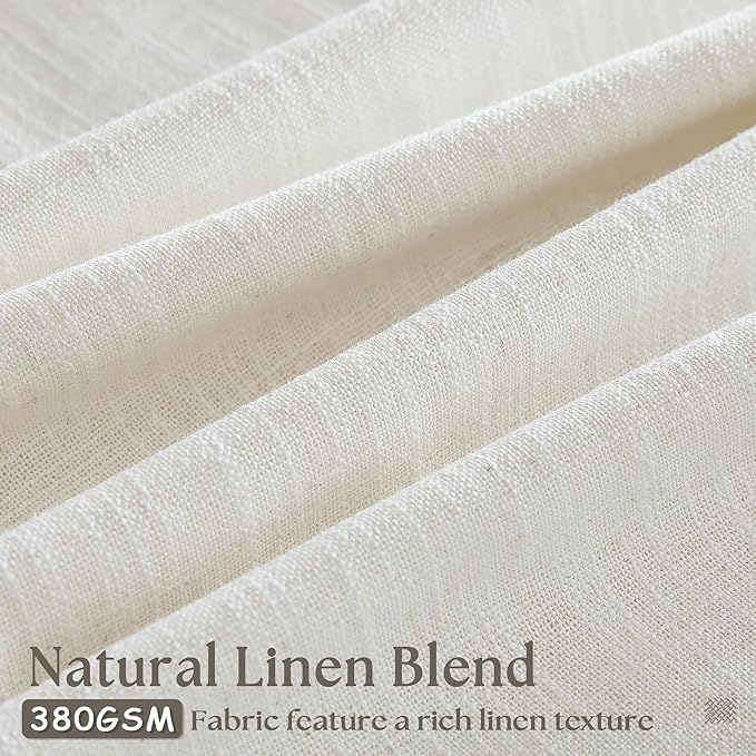 102 Inch Long Curtains Pinch Pleat Linen Curtains for Living Room Bedroom 2 Panels Natural Cream Light Filtering Privacy Neutral 102 Inch Pleated Drapes Hooks Rings Back Tab for Window Sliding Door