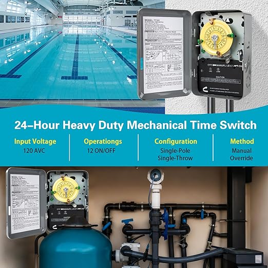 T101M Pool Pump Timer Mechanism Only, 120V 40A SPST, Lights, Fans, HVAC, and Outdoor Lighting 12-ON/Off Cycles, Intermatic Timer Replacement