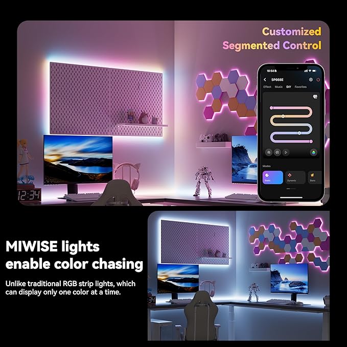 MIWISE 5V USB COB LED Strip Lights,RGB Smart IC LED Strip with App Control,Bluetooth Addressable Music Sync Color Changing Strip Lights,3M Back-Adhesive for Gaming Room PC Home Decor 6.56ft