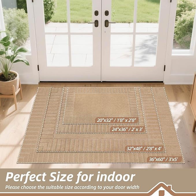 BEQHAUSE Door-Mat Non-Slip Front Doormat Low-Profile Entrance Mats for Front Door Entry Resist Dirt Washable Doormat Absorbent Entryway Door Mat,Taupe,32"x48"