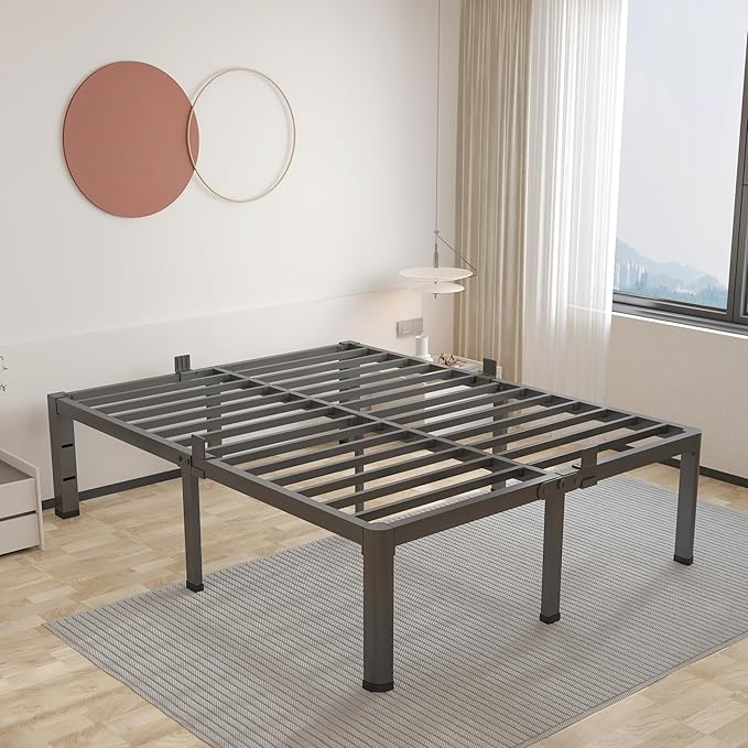 ROIL 20 Inch King Bed Frame with Rounded Corner and Headboard Hole Mattress Retainers 3500LBS Metal Heavy Duty Steel Slats No Box Spring Needed Platform Noise-Free Easy Assembly