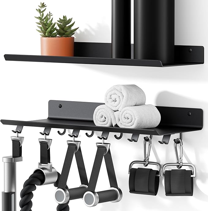Crostice 2-Tier Floating Shelf Compatible with Tonal Accessories, Home Gym Storage Shelf, Gym Rack Wall Mount Organizer, Workout Metal Holder, T-Bracket Lock Adapters Hanger, US Patent Holding