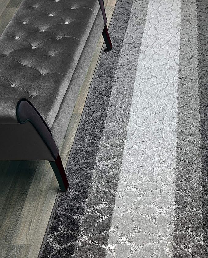 Custom Length Hallway Runner Rug,Slip Resistant,Flower Grey, 26 Inch X 9 feet, Sold and Priced Per Foot