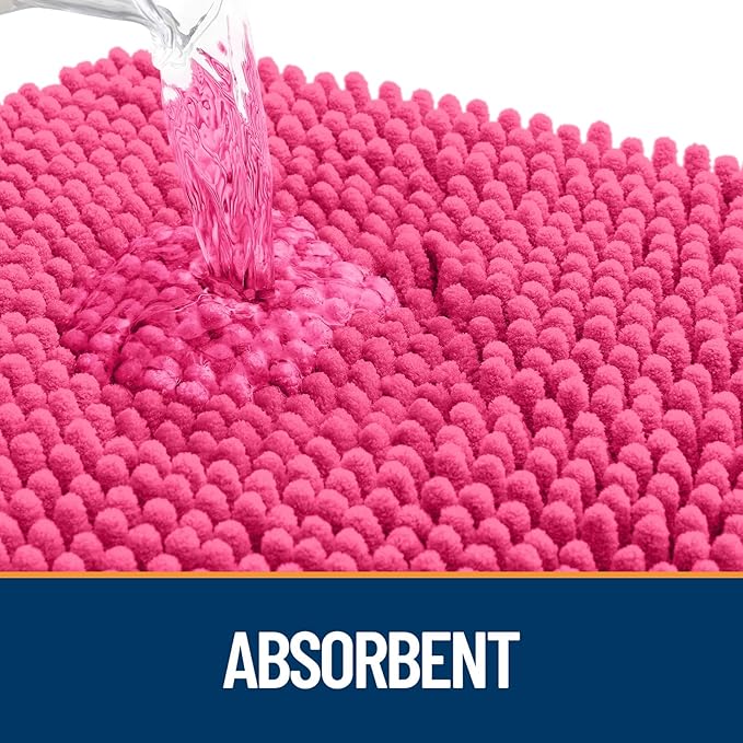 OLANLY Dog Door Mat for Muddy Paws 30x17, Absorbs Moisture and Dirt, Absorbent Non-Slip Washable Doormat, Quick Dry Chenille Mud Mat for Dogs, Entry Indoor Entryway Carpet for Inside Floor, Hot Pink