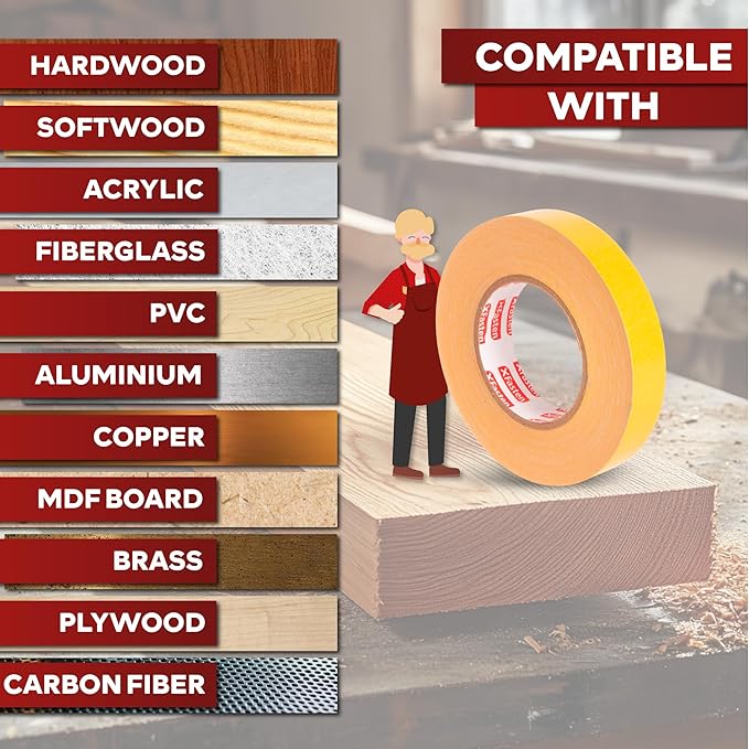 XFasten Double Sided Woodworking Tape 1 Inch x 108 Feet (3-Pack), Residue-Free, Removable Double Sided Woodworking Masking Tape for Wood Template, Mounting Boards MDF Edge Banding, Routing, Anchoring