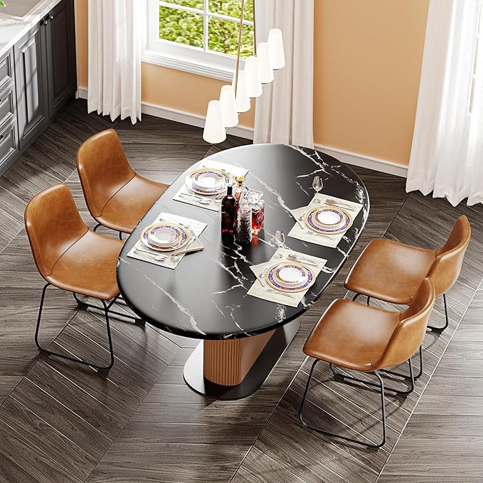 Dining Chairs Set of 4, 18 Inch Modern Armless Kitchen Chairs with Back, Faux Leather Dining Room Chairs with Metal Legs for Home, Bistro Coffee Shops (Brown)