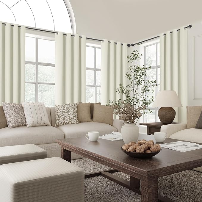 ChrisDowa 100% Blackout Iovry Solid Curtains 102 Inches Long 2 Panels for Bedroom Living Room,Farmhouse Room Darkening Thermal Insulated Soundproof Grommet Top Window Treatment Drapes,52x102