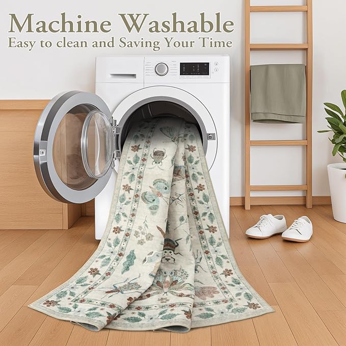 Lahome Insect Print Washable Area Rugs 5x7, Soft Rugs for Living Room Ultra-Thin Non-Shedding Modern Bedroom Rug, Stain Resistant Throw Rug Large Carpet for Dining Room Kids Nursery(5'x7',Beige)