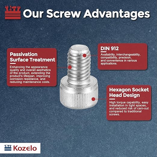 Kozelo 10pcs Socket Head Cap Screws - [M8-1.25 x 14mm] 304 Stainless Steel Allen Socket Drive for Electrical Motor 3D Printing Fan Engine Replacement Use, Silver