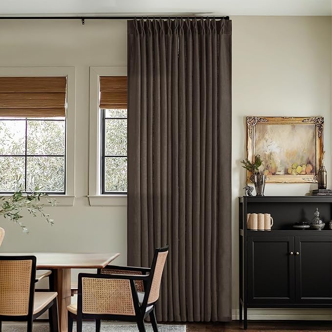Dark Chocolate Pinch Pleated Linen Curtains 2 Panels for Living Room Bedroom Memory Training Shaped Semi Sheer Pleat Drapes with Hooks Rings Light Filtering Window Curtain 40x84
