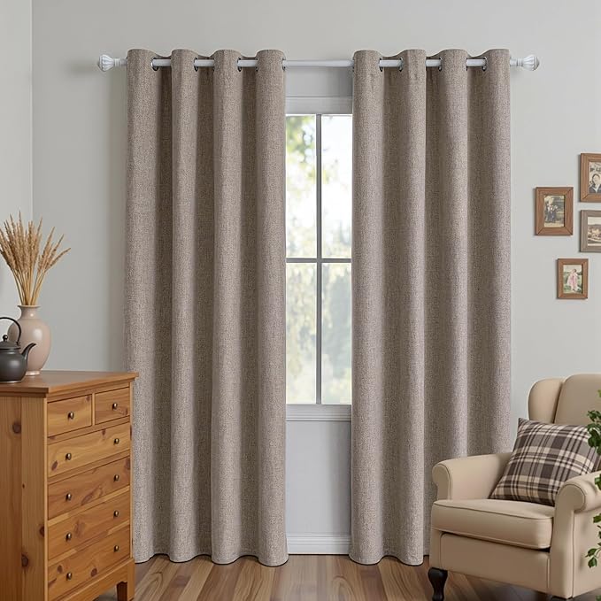 100% Blackout Curtains 90 Inch Length 2 Panels Set, Black Out Curtains for Living Room, Linen Thermal Insulated Grommet Drapes Bedroom Luxury Decor Privacy(70W × 90L inch, Linen)
