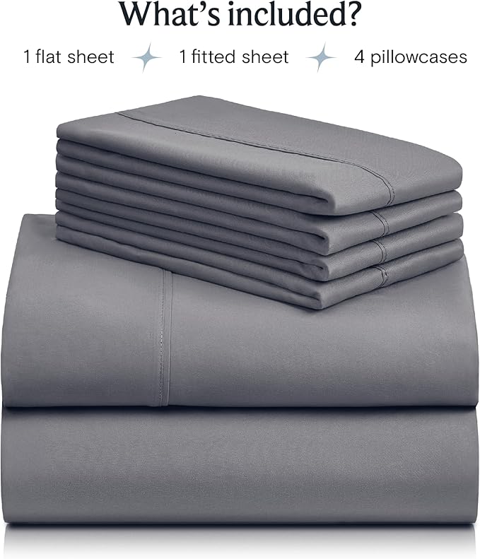 LuxClub 4 PC Extra Deep Pocket Queen Sheet Set, Wrinkle Free Cooling Bed Sheets Hotel Bedding for Women, Men, Includes 1 Fitted Sheet, 1 Flat Sheet and 2 Pillowcases- Light Grey