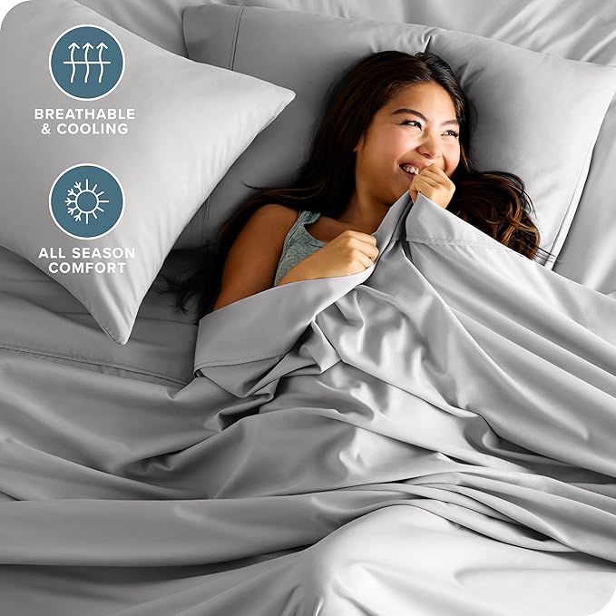 Bare Home Hotel Luxury Queen Sheet Set, Extra Soft - 6 Piece Set - Deep Pockets - Easy Fit - Cooling & Breathable - Wrinkle, Fade, Stain Resistant - Includes 4 Pillowcases (Queen, Light Grey)
