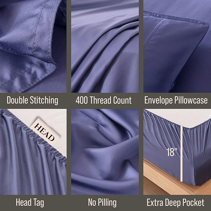 Bella Coterie Luxury Bamboo Viscose Full Size Sheet Set | 100% Organically Grown | Ultra Soft | Cooling for Hot Sleepers | 18" Deep Pocket [Twilight Blue]