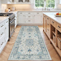Area Rugs 3'x7' Washable Non-Slip, Floral Vintage Distress Print Pattern Medallion Carpet for Living Room Bedroom Dining Room, Light Blue Navy Beige Gray White