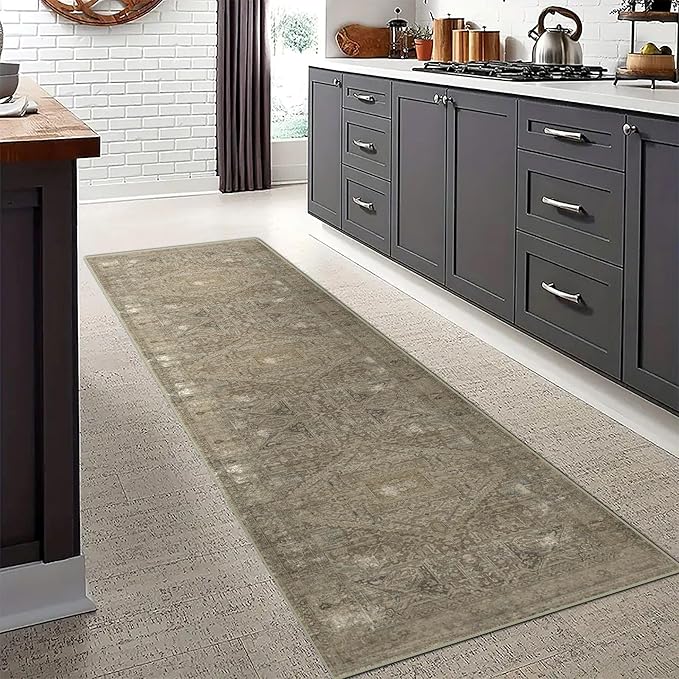 vivorug Runner Rug 2'x7' Vintage Washable Non-Slip Runners for Hallways Kitchen Entryway Laundry Room Carpet Hallway Runner Olive